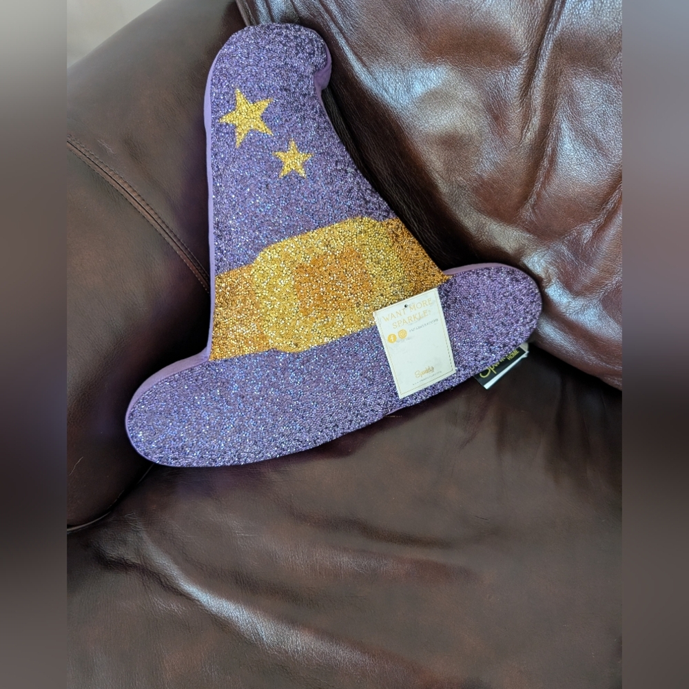 Sparkles home Purple and Gold Wizard Hat Pillow NEW